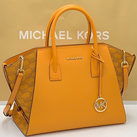 MICHAEL KORS AVRIL LARGE TOP ZIP SATCHEL SHOULDER LEATHER BAG HONEYCOMB COLOR - Picture 1 of 16